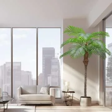 AnTing Artificial Coconut Palm Trees 7.5FT/90IN 12 Leaves with Pot (Set of 2)