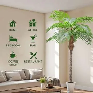 AnTing Artificial Coconut Palm Trees 7.5FT/90IN 12 Leaves with Pot (Set of 2)