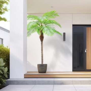 AnTing Artificial Coconut Palm Trees 7.5FT/90IN 12 Leaves with Pot (Set of 2)