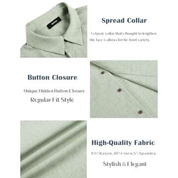 MAPICK Men's Linen Shirts Short Sleeve Casual Button Down Shirt Beach Wear Vacation Summer Clothing(A-Sage Green,XX-Large)