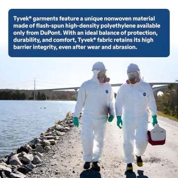 :DuPont Tyvek 400 TY122S Individually Packed Disposable Protective Coverall with Elastic Cuffs, Attached Hood and Boots, White, Large