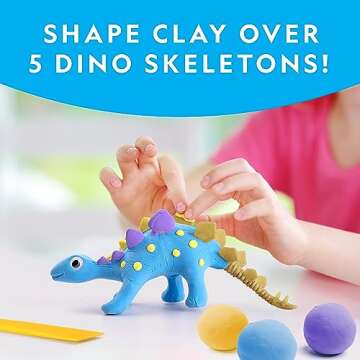 NATIONAL GEOGRAPHIC Clay Dinosaur Arts & Crafts Kit - Dinosaur Air Dry Clay for Kids with 5 Clay Col...