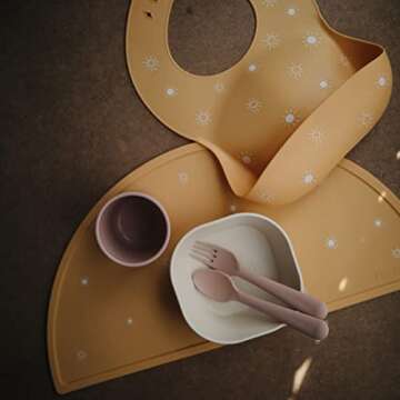 mushie Silicone Baby Bib | Adjustable Fit Waterproof Bibs (Sun Orange)