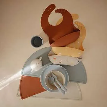 mushie Silicone Baby Bib | Adjustable Fit Waterproof Bibs (Sun Orange)