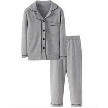 Mallimoda Kids Cotton Pajamas Set - Long Sleeve Button Down Sleepwear
