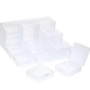 SATINIOR 24 Packs Small Clear Plastic Beads Storage Containers Box with Hinged Lid for Storage of Small Items, Crafts, Jewelry, Hardware, 3.3 x 3.3 x 1.2 in