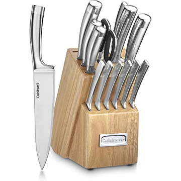 CUISINART Block Knife Set, 15pc Cutlery Knife Set with Steel Blades for Precise Cutting , Lightweigh...