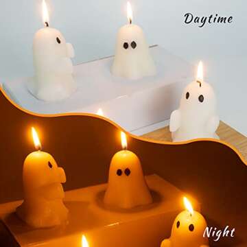 4 Pieces Large Halloween Ghost Candles, Ghost Scented Candles, White Horror Spooky Tea Lights Candles Set Goth Gifts for Ghost Decor Fall Halloween Party Home Bedroom Room Table Decorations, 2 Style