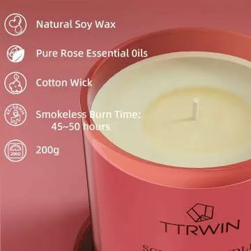 TTRWIN Rose Scented Candle, Natural Soy Wax, Red Rose Glass Jar with Bell Dome, 150g, 40H+ Long Lasting Aromatherapy Candle, Romantic Gift for Her Birthday, Valentine, Wedding, Christmas
