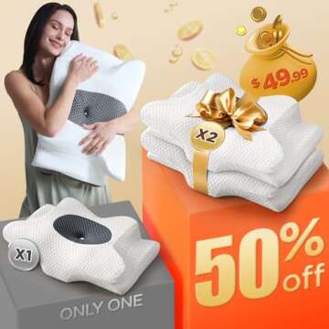 2 Pack Value Bundle Cervical Neck Pillow for Sleeping, Ergonomic Contour Side Sleeper Pillows Perfec...