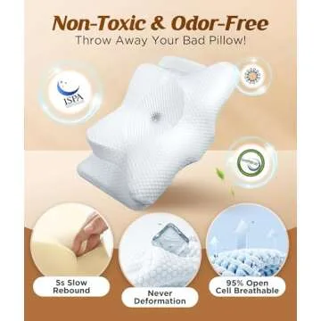 2 Pack Value Bundle Cervical Neck Pillow for Sleeping, Ergonomic Contour Side Sleeper Pillows Perfect for Families, Orthopedic Pillow for Neck Relief Support, Memory Foam Pillows Back Stomach Sleepers