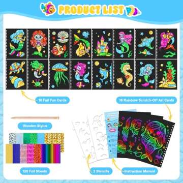 homicozy Art & Craft Activity for Kids - Foil Fun Mermaids & Scratch Art Book 2-in-1, No Mess Art Cr...