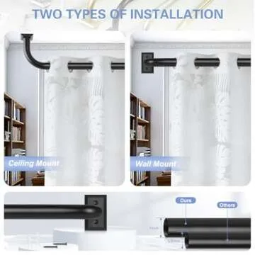 Black Wrap Around Curtain Rods,2 Pack Black Curtain Rods for windows 28 to 48 in(2.3-4Ft),Adjustable Blackout Curtain Rod,1”Diameter Room Darkening Drapery Rods,Window Curtains Rod 28-48",Matte Black
