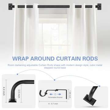 Black Wrap Around Curtain Rods,2 Pack Black Curtain Rods for windows 28 to 48 in(2.3-4Ft),Adjustable Blackout Curtain Rod,1”Diameter Room Darkening Drapery Rods,Window Curtains Rod 28-48",Matte Black