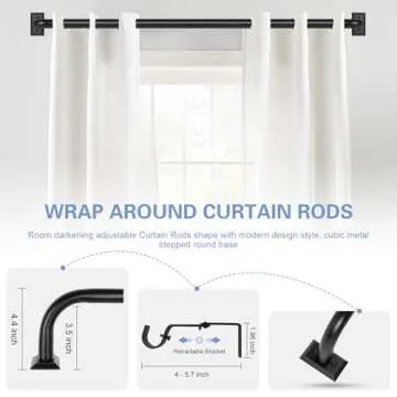Black Wrap Around Curtain Rods,2 Pack Black Curtain Rods for windows 28 to 48 in(2.3-4Ft),Adjustable Blackout Curtain Rod,1”Diameter Room Darkening Drapery Rods,Window Curtains Rod 28-48",Matte Black