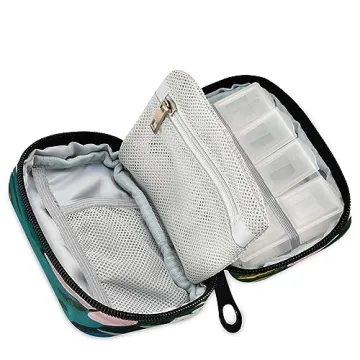 Naanle Hawaiian Palm Leaf Flower Pill Box 7 Day Pill Case Travel Pill Organizer Bag with Zipper Portable Weekly Case Compact Size for Vitamin Supplement Holder