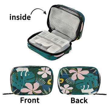 Naanle Hawaiian Palm Leaf Flower Pill Box 7 Day Pill Case Travel Pill Organizer Bag with Zipper Portable Weekly Case Compact Size for Vitamin Supplement Holder