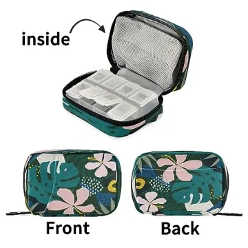 Naanle Hawaiian Palm Leaf Flower Pill Box 7 Day Pill Case Travel Pill Organizer Bag with Zipper Portable Weekly Case Compact Size for Vitamin Supplement Holder