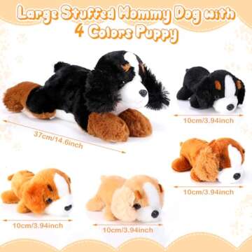 5 Pieces Dog Stuffed Animal Puppy Stuffed Animal 1 Big Mommy Dog with 4 Mini Baby Cute Soft Plush Do...