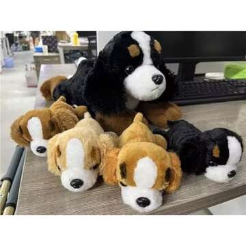 5 Pieces Dog Stuffed Animal Puppy Stuffed Animal 1 Big Mommy Dog with 4 Mini Baby Cute Soft Plush Dog Stuffed Dog with Puppies for Birthday Children's Party (Mountain Dog)