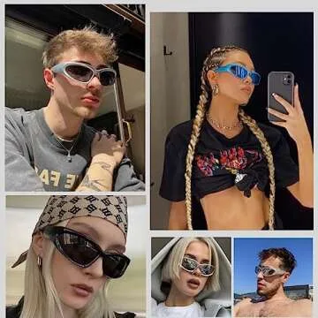 BAWUYI Fashion Y2K Wrap Around Sunglasses for Men Women 2000s Accessories Cool Cyber Glasses Biker Shades Shield (Black Frame-Grey Lens)