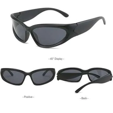 BAWUYI Fashion Y2K Wrap Around Sunglasses for Men Women 2000s Accessories Cool Cyber Glasses Biker Shades Shield (Black Frame-Grey Lens)