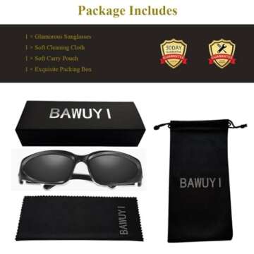 BAWUYI Fashion Y2K Wrap Around Sunglasses for Men Women 2000s Accessories Cool Cyber Glasses Biker Shades Shield (Black Frame-Grey Lens)