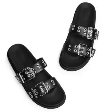 Modatope Women Adjustable Black Flat Sandals for Stylish Comfort