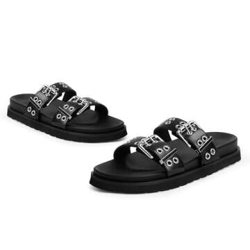 Modatope Women Adjustable Black Flat Sandals for Stylish Comfort