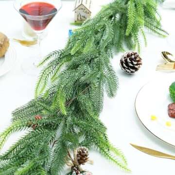 CUJMH 9ft Christmas Garland Decoration,Christmas Norfolk Pine Garland,Artificial Pine Greenery Garland for Christmas Table Fireplace Wall Home Decoration