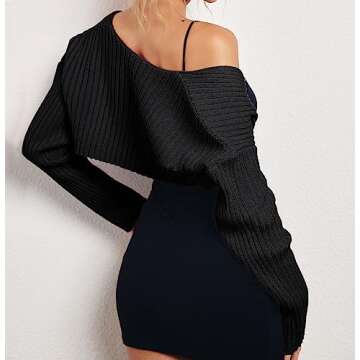 LILLUSORY Womens Crop Cardigans Sweater Bolero Shrug Y2K Cute Tops Fall Fashion Trendy Long Sleeve Outfit 2025 Black Small