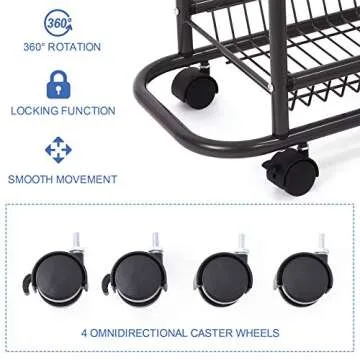 Lucalda Laundry Sorter Cart Movable Bathroom Organizer Gray Laundry Storage Baskets with Heavy Duty Rolling Wheels 3-Tier Storage Shelves with 1 Bag for Clothes