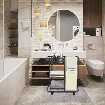 Lucalda Laundry Sorter Cart Movable Bathroom Organizer Gray Laundry Storage Baskets with Heavy Duty Rolling Wheels 3-Tier Storage Shelves with 1 Bag for Clothes