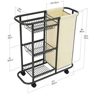 Lucalda Laundry Sorter Cart Movable Bathroom Organizer Gray Laundry Storage Baskets with Heavy Duty Rolling Wheels 3-Tier Storage Shelves with 1 Bag for Clothes