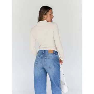 Trendy Queen Women's Turtleneck Long Sleeve Shirts Fall Fashion BasicThermal Underwear Tops Winter Clothes 2024 Beige M