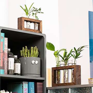 Yangbaga Wall Mounted Hanging Planter 9Test Tubes, Terrarium Planter Vase Kit with Wooden Stand for Propagating Hydroponic Plants-for Office Home Wedding Garden Decoration 2pcs