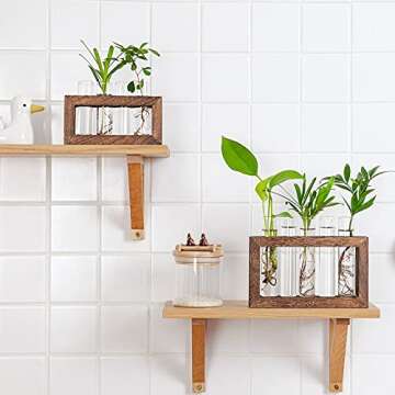 Yangbaga Wall Mounted Hanging Planter 9Test Tubes, Terrarium Planter Vase Kit with Wooden Stand for Propagating Hydroponic Plants-for Office Home Wedding Garden Decoration 2pcs