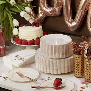 60 PC Rose Gold Scalloped Disposable Plates Set