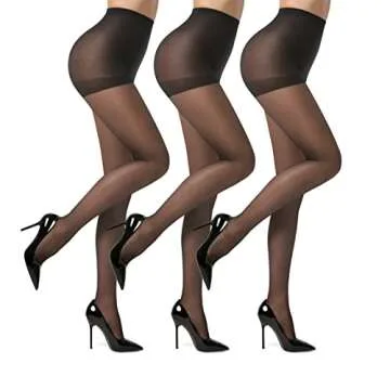 EVERSWE 3 Pairs Women's Sheer Tights 20D, High Waist Control Top Pantyhose Hosiery (Black, S)