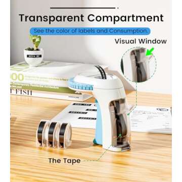 Embossed Label Maker Machine with Tapes, 3D Label Maker Vintage, Retro Embosser Label Maker Machine with 3Rolls Embossing Tapes, Old School Embossing Labeler for Home Kitchen Office and DIY, Blue