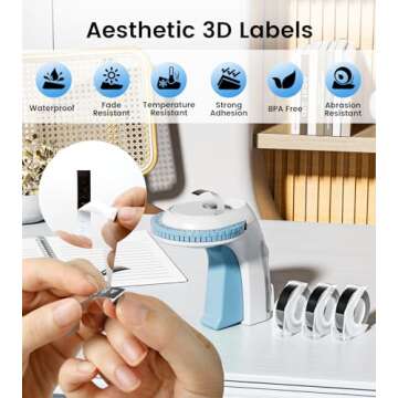 Embossed Label Maker Machine with Tapes, 3D Label Maker Vintage, Retro Embosser Label Maker Machine with 3Rolls Embossing Tapes, Old School Embossing Labeler for Home Kitchen Office and DIY, Blue