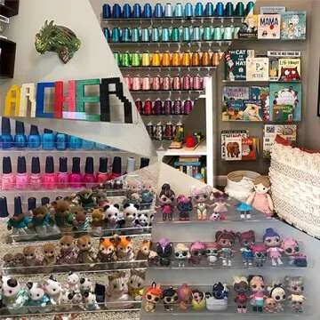 Baosia 2 Pack Invisible Acrylic Floating Bookshelf for Kids Room,15 inch Clear Nail Polish Rack Wall Mounted,Small Toy Storage Wall Shelf Modern Picture Ledge Vinyl Record Display Shelf Holder