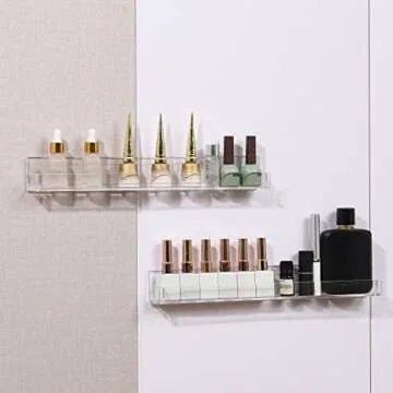 Baosia 2 Pack Invisible Acrylic Floating Bookshelf for Kids Room,15 inch Clear Nail Polish Rack Wall Mounted,Small Toy Storage Wall Shelf Modern Picture Ledge Vinyl Record Display Shelf Holder