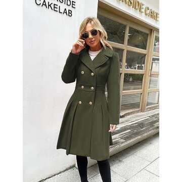 GRACE KARIN 2024 Women's Fashion Trench Coat Notch Lapel Double Breasted Thick A Line Pea Coats Jack...