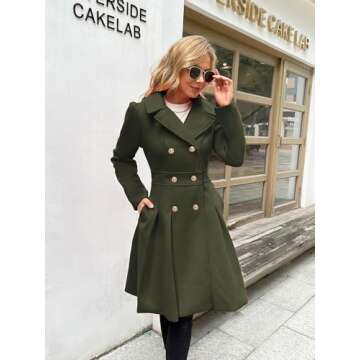 GRACE KARIN 2024 Women's Fashion Trench Coat Notch Lapel Double Breasted Thick A Line Pea Coats Jacket with Pockets(S-2XL)