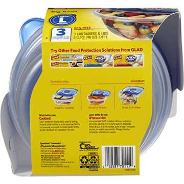 GladWare Big Bowl Food Storage Containers, Large Round Bowl Holds 48 Ounces of Food, 3 Count Set | Glad Food Storage Containers for Everyday Use to Preserve Freshness