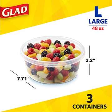 GladWare Big Bowl Food Storage Containers, Large Round Bowl Holds 48 Ounces of Food, 3 Count Set | Glad Food Storage Containers for Everyday Use to Preserve Freshness