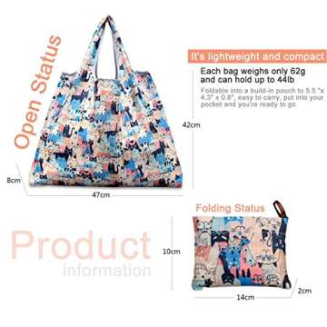 Eco Friendly Foldable Grocery Bags - Large & Stylish Totes (3 Pack)