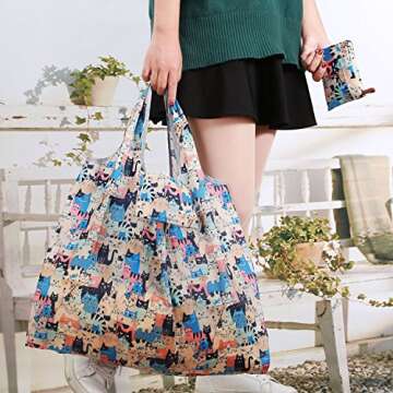 Eco Friendly Foldable Grocery Bags - Large & Stylish Totes (3 Pack)