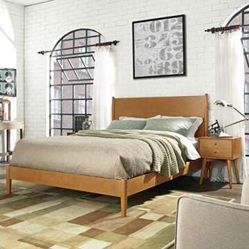 Crosley Furniture Landon Wood Bed Set: Acorn Finish, Queen Size | Mid-Century Modern Design